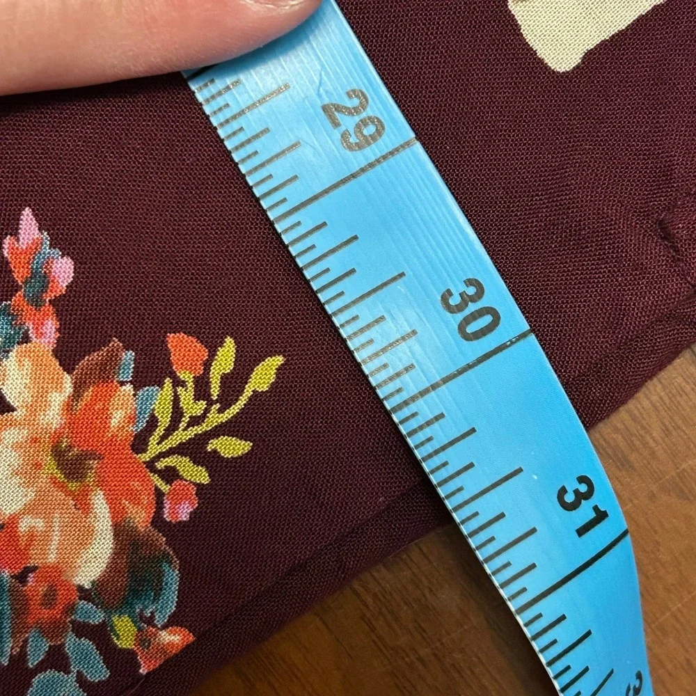 Angie Women's Kimono Topper Bull Skull Floral Burgundy Bohemian‎ Boho Size L
